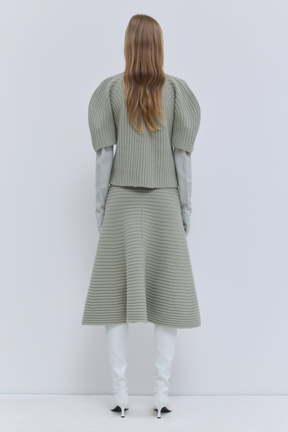 Kisha ribbed knit top styled with matching skirt