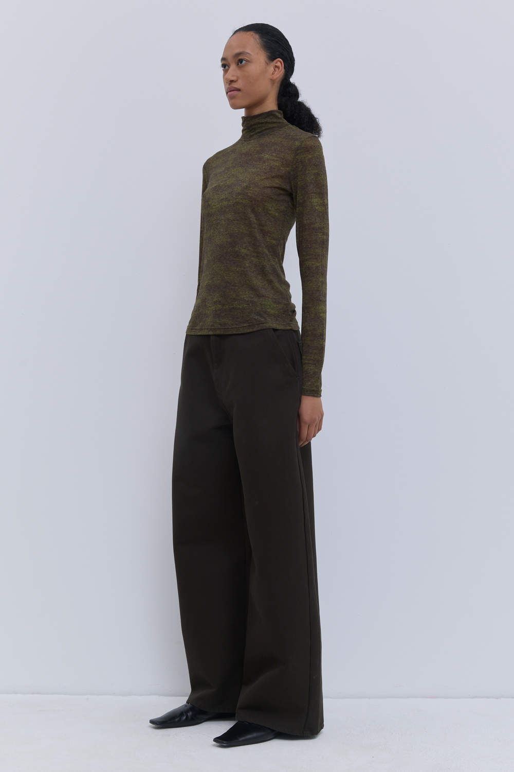 Pika wide-leg denim pants in dark forest garment-dyed cotton
