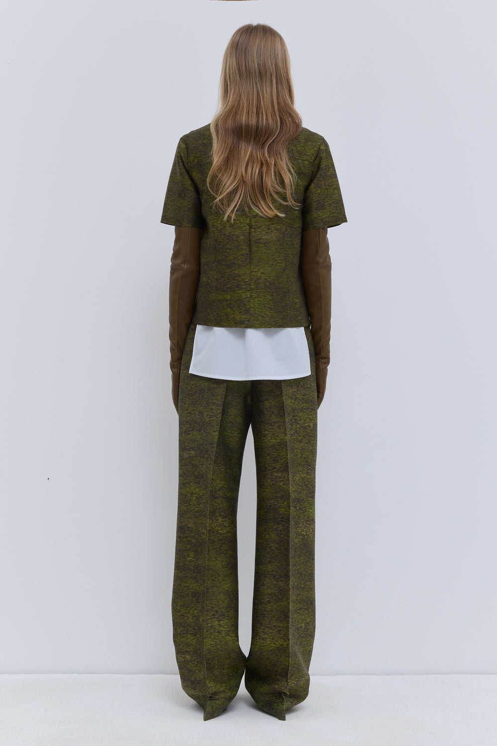 Forest Storm printed wool and silk top with short sleeves