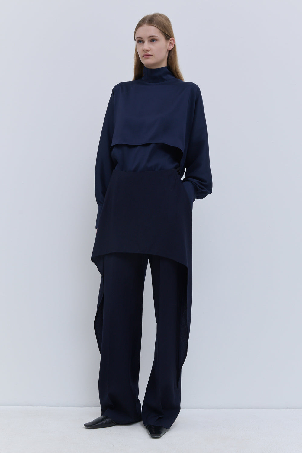 Tirra double-layered silk top with scarf collar